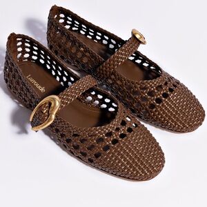 Larroude Verona Macrame Ballet Flat In Burnt Umber Leather, 7